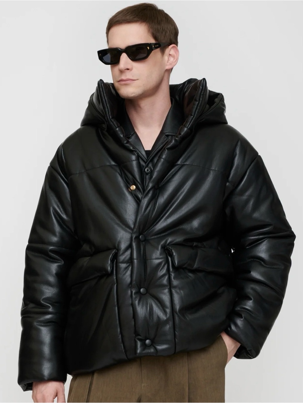 NEW Nanushka Hide Puffer Coat Vegan Leather Black Size Large